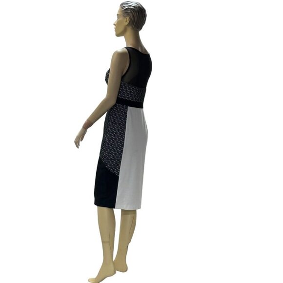 ASOS Women's Monochrome Geometric Dress Mesh Detail Black White Size 8 - Picture 8 of 16